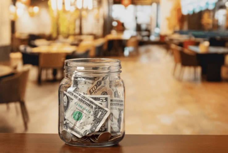 Tipping jars are a typical way establishments ask for tips. 